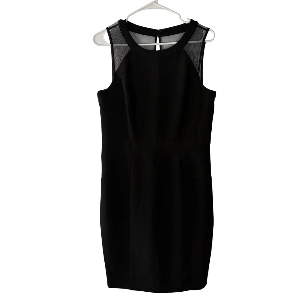 White House Black Market Black Mesh Yoke Sleeveless Sheath Dress Size 10‎